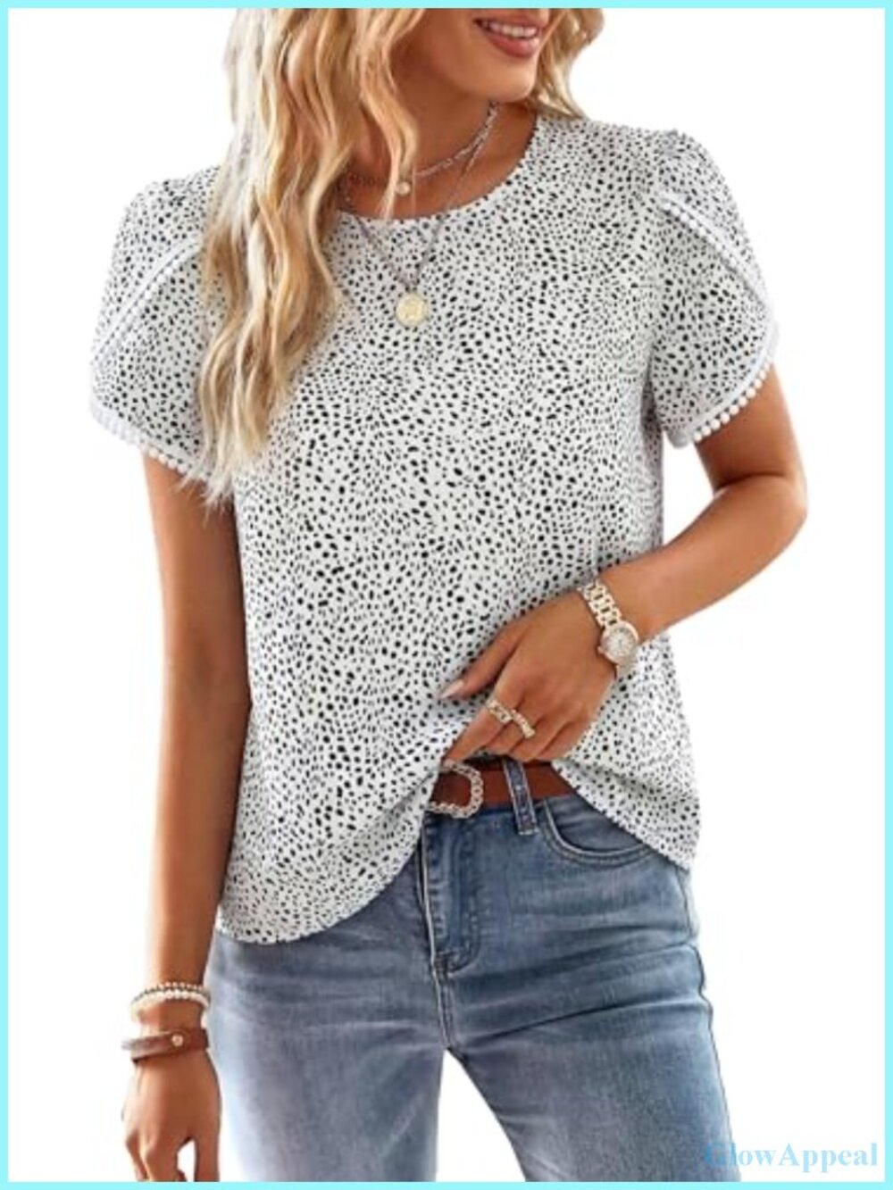 PRETTYGARDEN Womens Lace Crochet Floral Boho Tunic Top Petal Sleeve Blouse